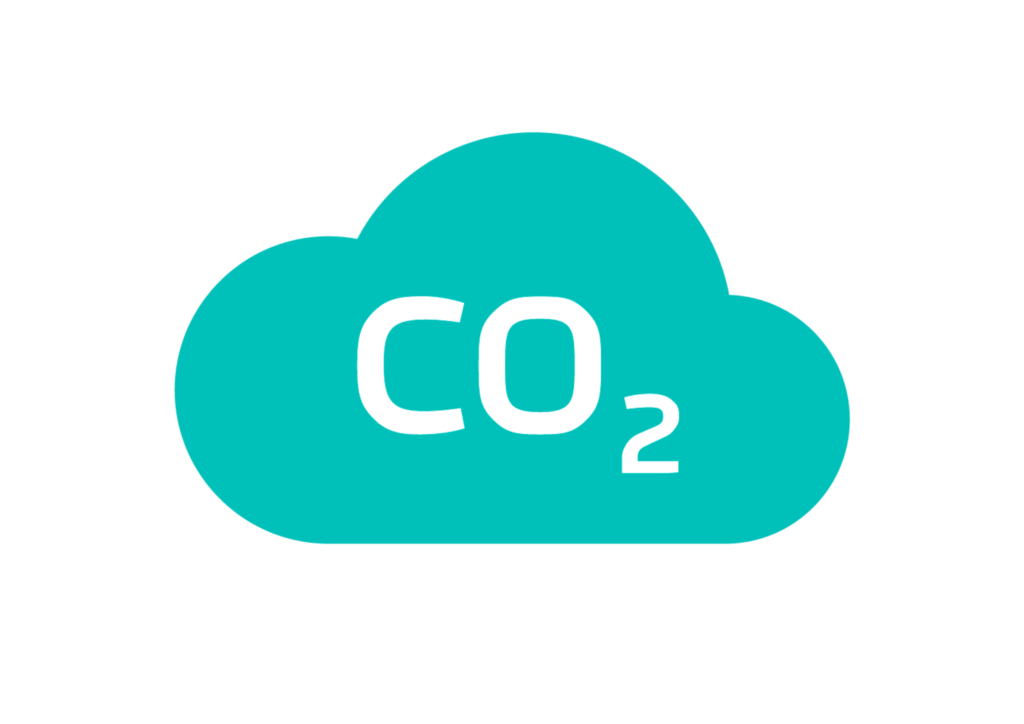 A mint green cloud with the description CO2.